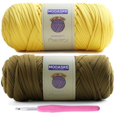 Imagem de Mooaske Pacote com 2 camisetas de crochê para fazer você mesmo tricô pano de crochê bolsa de bonecas - 400 g de fio grosso grosso para crochê com tecido elástico de mistura de poliéster-elastano