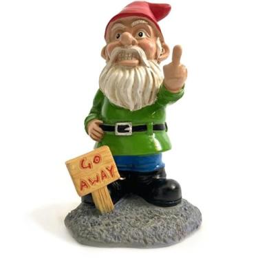 Imagem de Go Away Gnomo com dedo do meio, gnomo virando o dedo do meio, decoração de gnomos de jardim, gnomos engraçados inapropriados, enfeites de gramado de Natal, decorações de estátuas ao ar livre (Go Away,