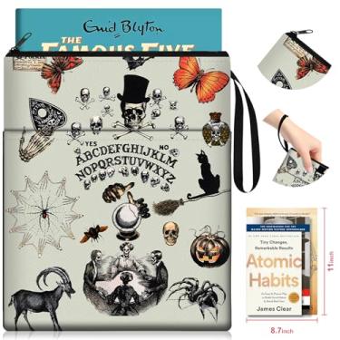 Imagem de Slohif Capa protetora de livro com zíper para livro de Halloween Beau Booksleeve bolsas para capa de livro dura acessórios de leitura presente para estudantes mulheres leitoras