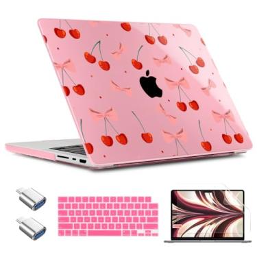Imagem de TWOLSKOO Compatível com capa M4 MacBook Pro de 14 polegadas versão 2024-2021 modelos de chip M4 M3 M2 M1 Pro Max, capa rígida de plástico, capa de teclado, adaptador tipo C e protetor de tela, cereja