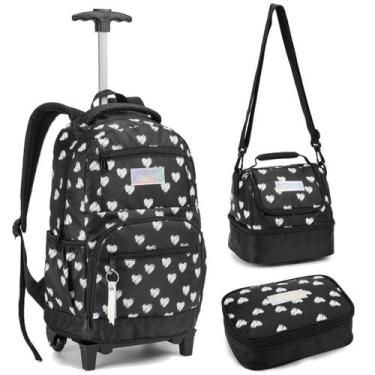 Imagem de Kit Mochila Escolar Juvenil Feminina com Rodinhas Lancheira e Estojo -