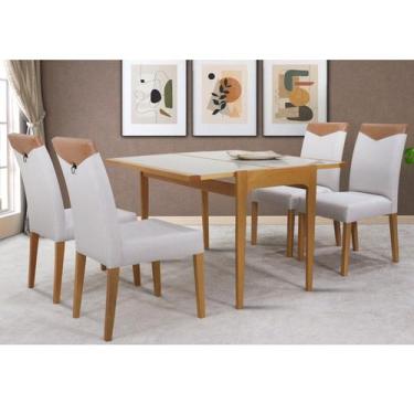 Imagem de Conjunto Sala de Jantar Mesa Aparador Extensível 53x106 Tampo Vidro e 