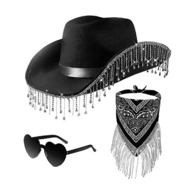 Imagem de Vaveren Chapéu de cowboy chapéu de jazz para o festival de música de Halloween Festival Concerts Events Party Favor, Preto
