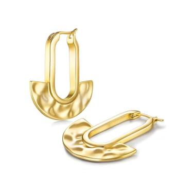 Imagem de SNGIA Brincos de gota grandes e leves martelados dourados para mulheres, brincos grandes grossos feitos à mão, formal, joias modernas, presentes, círculo, disco, moeda, geométrico, texturizado, praia,