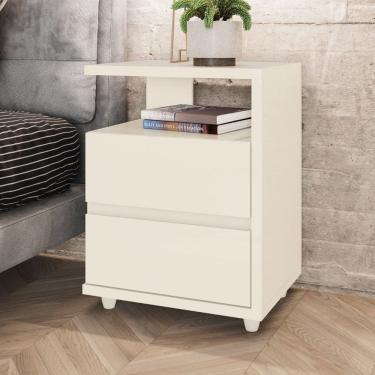 Imagem de Mesa de Apoio e Cabeceira 2 Gavetas Chanfradas - Campeche - Off White