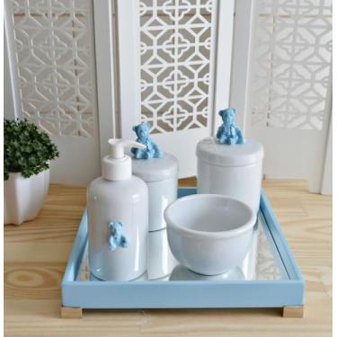 Imagem de Kit Higiene Bebê K032 Baby Menino Urso Azul Cotonete Algodão Porcelana