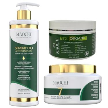 Imagem de Kit Btx Redutor de Volume Alisamento Organico Realinhamento Profissional 300g 10em1+Shampoo Antirresíduo Limpeza Profunda+Máscara Cronograma Capilar 7in1 Reparação Intensiva 500g - Maochi Cosméticos