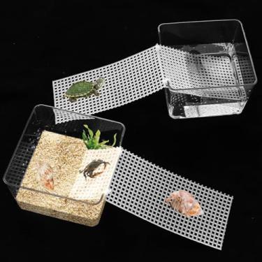 Imagem de Pacote com 2 tanques de água de caranguejo eremita com rampa de escalada cortável - Tanque ideal para piscina e recreação de caranguejo eremita para animais pequenos - perfeito para rastejar, escalar