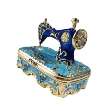 Imagem de Deevoka Máquina de costura de caixa de jóias estatueta Crafts Crafts Caso de Caixa de bugigangas para armário Pingente de pulseira de prateleira de, Azul
