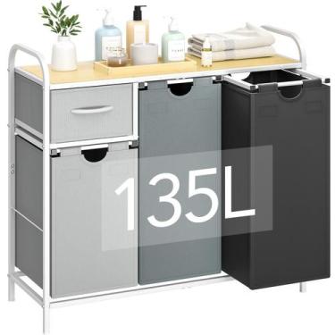 Imagem de Classificador de Roupa Yecaye 3 Seções com Prateleira e Gaveta - 135L