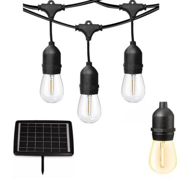Imagem de Varal Solar 20 Lampadas 12 Metros Placa Solar Filamento LED Cordao Luz Festa Aniversario Casamento Jantar Ambiente Externo Ar Livre Decoraçao