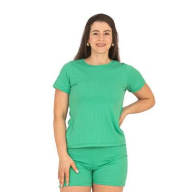 Imagem de Blusa Feminina Plus Size Canelada Manga Curta Baby Look Básica GG ao G