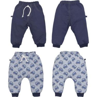 Imagem de Kit 2 Culote Bebê Menino Azul Liso Estampado Carros Upi Uli - Upi Ulli