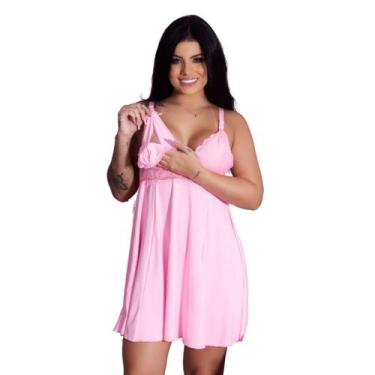 Imagem de Camisola De Amamentação Com Renda Prática Pós Parto Maternidade Vestid