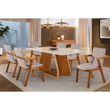 Imagem de Sala De Jantar Com Vidro Madeira Maciça 6 Cadeiras 1,60x0,90m - Obisidiana - Harmonia Salas