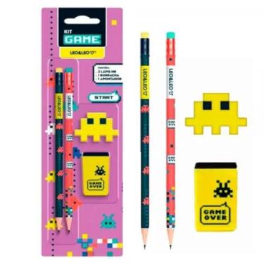 Imagem de Kit Escolar Game 2 Lápis HB, Apontador e Borracha Cartela