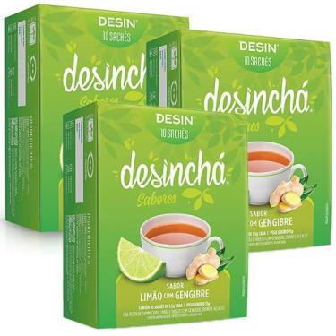 Imagem de Kit 3 Caixas Desinchá Chá 100% Natural Original Sabor Limão com Gengib