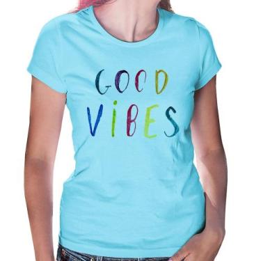 Imagem de Baby Look Good Vibes Cores - Foca na Moda, Azul bebê, GGG