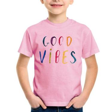 Imagem de Camiseta Infantil Good Vibes Cores - Foca na Moda, Rosa bebê, 2