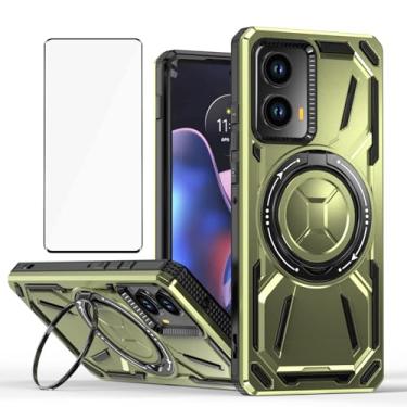 Imagem de Capa de telefone compatível com Motorola Moto Edge 50 Fusion 5G (não Edge 50) e protetor de tela de vidro temperado, suporte de anel de metal, à prova de choque, Edge50 50Fusion, capa para mulheres e