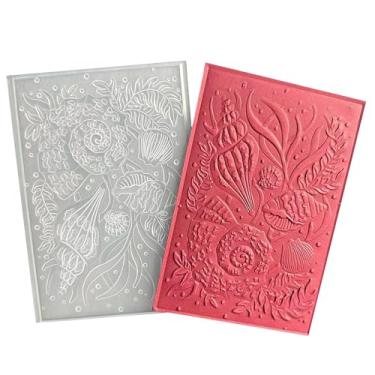 Imagem de DIYology Pastas de gravação em relevo com textura de conchas do mar 3D para fazer cartões, pasta de gravação de grama do mar, estênceis para artesanato em papel DIY, scrapbook, decoração de argila de