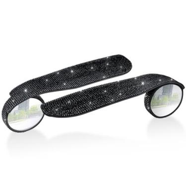 Imagem de 2 peças espelho retrovisor de sobrancelha de diamante imitação de diamante piscante para carro com proteção contra chuva visão grande angular (preto)