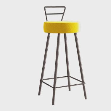 Imagem de Banqueta Alta Com Encosto Tina Eiffel Cozinha Bar Bistrô Ferro Marrom Suede Amarelo - Ahazzo Móveis
