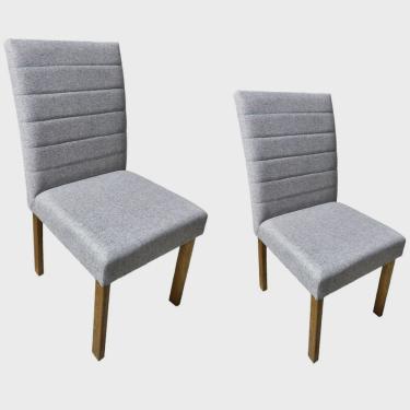 Imagem de Kit 2 Cadeiras para Sala de Jantar Siena sem Espaldar Tecido Linho Grafite com Pés em Madeira