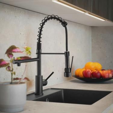 Imagem de Torneira Misturador Inox Gourmet, Cozinha Bancada com Ducha Linha Inox Grascan Preto