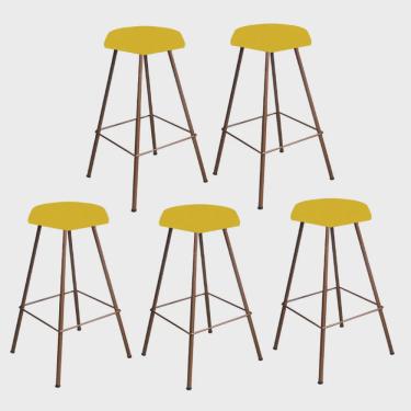Imagem de Kit 05 Banqueta Alta Lari Eiffel Hexágono Bancada Bar Balcão Bistrô Ferro Bronze Tecido Sintético Amarelo - Ahz Móveis