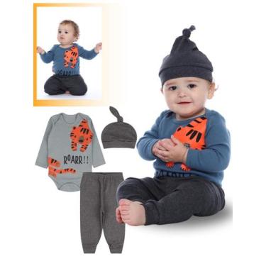 Imagem de Conjunto Bebê com Touca Tigrão Algodão - Bykyko, G