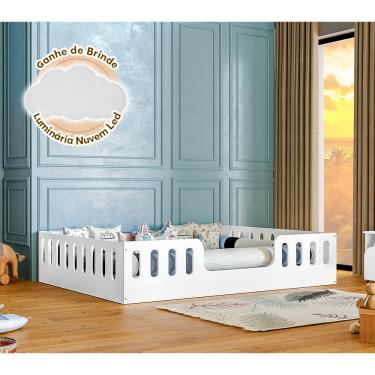 Imagem de Cama Casal Infantil Montessoriana Helo Branco + Brinde Luminária Led