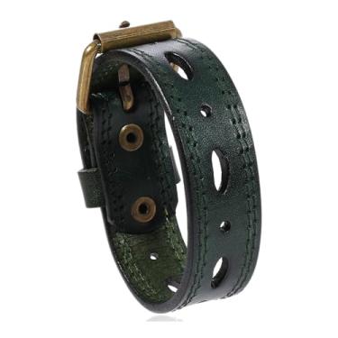 Imagem de Heavstjer Pulseira de couro com fivela de cinto oval Punk Rock, Sem Pedra Preciosa