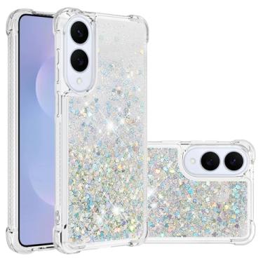 Imagem de LEMAXELERS Capa com glitter líquido brilhante para Samsung Galaxy S25 Edge Quicksand Crystal Bling capa protetora TPU à prova de choque para Samsung Galaxy S25 Edge. YBL Love Silver
