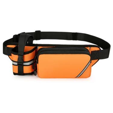 Imagem de Ausion Pochete para homens e mulheres, cinto ajustável, bolsa para bumbum, moderna, resistente à água, para caminhadas, viagens, casual, corrida, caminhada, ciclismo, laranja com suporte de garrafa