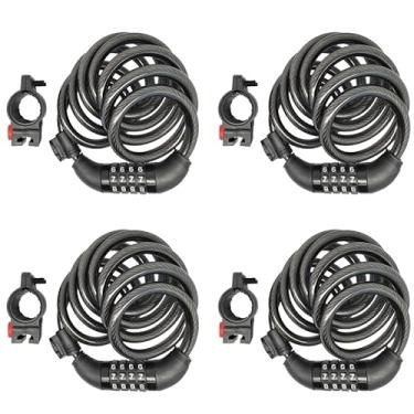 Imagem de SEPOX® Pacote com 4 peças, combinação de cabos extralongos de 1,8 m, cadeado de segurança retrátil de 4 dígitos, cabo antirroubo resistente de 12 mm para bicicleta, scooter, portão, equipamento ao ar