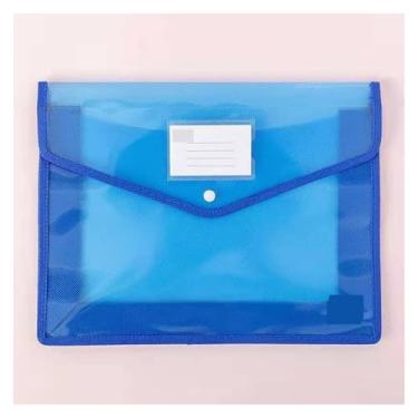 Imagem de WUHUQN Carteiras perfuradas de plástico A4 transparente bolsa de arquivo leve portátil à prova d'água pasta porta-documentos grande capacidade botão armazenamento papel de teste escolar