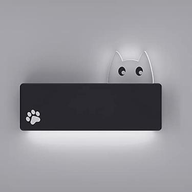 Imagem de HOSETEON Luminária de parede preta ultrafina, arandela de parede de gatinho de desenho animado r quarto infantil, retangular de alumínio, luzes de parede LED modernas de 9W, dective de cabeceira