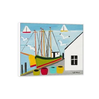 Imagem de MUHJDYC Quadro branco pinturas famosas impressão em tela-primitivismo tela arte de parede imagem-paisagem reprodução de pôster de belas artes (barcos no cais) 20x25cm-8x10in