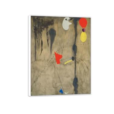 Imagem de Joan Miró Imagem de arte de parede em tela - reprodução de impressões de arte famosas abstratas - pinturas com moldura branca para decoração de sala de estar (pintura 4) 30 x 40 cm - 12 x 16 pol