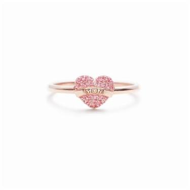 Imagem de Anel de declaração de coração de amor rosa CZ para mulheres com cristais em tom de ouro rosa para mãe que ama coração aberto anel de dedo ajustável expansível ajuste confortável joia delicada elegante
