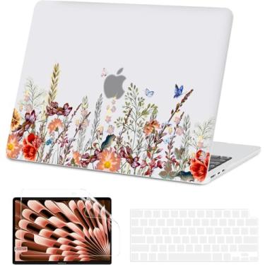 Imagem de AKIT Capa compatível com MacBook Air de 13 polegadas 2025 2024-2022 M4 M3 M2 A3240 A3113 A2681, capa rígida de padrão exclusivo para laptop + protetor de tela + capa de teclado para Mac Air de 13,6