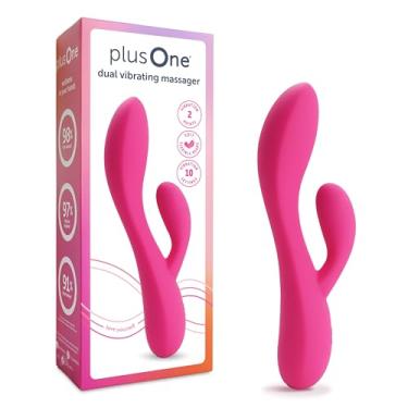Imagem de plusOne Massageador pessoal vibrador duplo coelho, 10 configurações de vibração, silicone seguro para o corpo, impermeável, recarregável por USB, para mulheres e homens