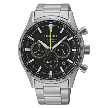 Imagem de Seiko Relógio analógico masculino de quartzo com pulseira de aço inoxidável SSB413P1, preto, Preto/bahama p, pulseira