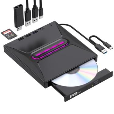 Imagem de Unidade externa de CD/DVD para laptop e PC, gravador de DVD/CD, Plug & Play, leitor e gravador de CD/DVD de alta velocidade USB 3.0 e tipo C, leitor de DVD portátil para laptop, Mac, MacBook Pro/Air