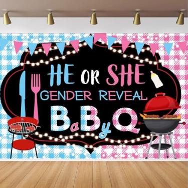 Imagem de CapiSco Pano de fundo revelador de gênero para decoração de festa temática de churrasco recém-nascido, fundo de fotografia de churrasco para bebê de verão ou para ele, faixa de suprimentos de festa