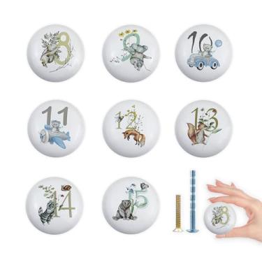 Imagem de Lasyman 8 unidades 1,5 puxadores de armário exclusivos de cerâmica urso azul com número de flores safári animal quarto de crianças guarda-roupa cômoda puxadores de gaveta puxadores de alça