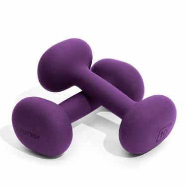 Imagem de YOTTOY Conjunto de halteres de peso para mulheres, conjunto de 2 halteres de 4,5 kg, pesos de mão antiderrapantes para exercícios em casa, halteres de neoprene para treinamento de força portátil (roxo