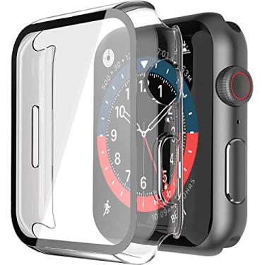Imagem de Misxi Pacote com 2 capas rígidas de policarbonato com protetor de tela de vidro temperado com botão compatível com Apple Watch SE 3 SE 2 SE Series 6 Series 5 Series 4 40 mm - Cristal transparente