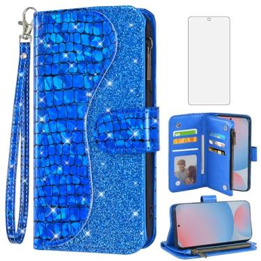 Imagem de Asuwish Capa de telefone para Samsung Galaxy A56 5G Capa carteira com protetor de tela e alça de pulso de couro com glitter com zíper flip suporte para cartão de crédito com suporte celular A 56 56A